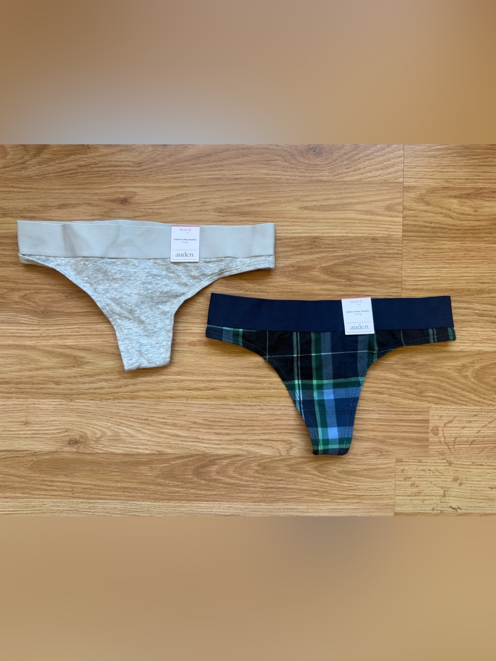 Auden Women’s 2-Pack Thong Underwear - Grey & Navy/Green Plaid